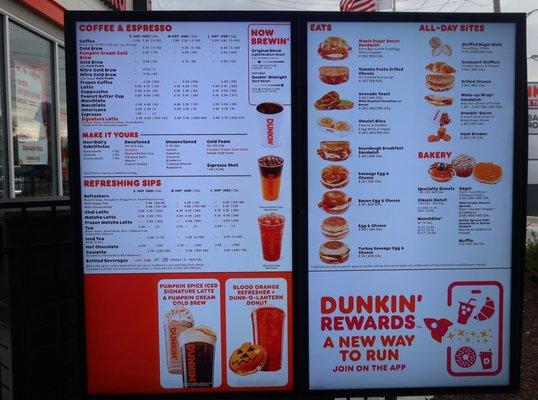 Drive-thru menu board, circa Oct 2022.