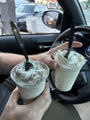 Large (16 oz)  vanilla concretes, L-R: w/Oreos, Brownie bits