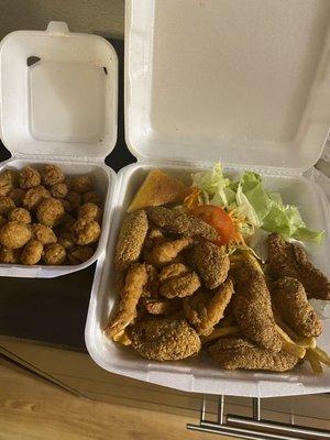 4 Catfish Fillets, 4 Shrimp, 4 Oysters  Side of Fried Okra