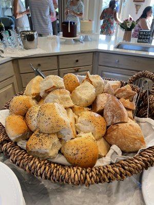 Fresh hot french bread and rolls with homemade herb butter