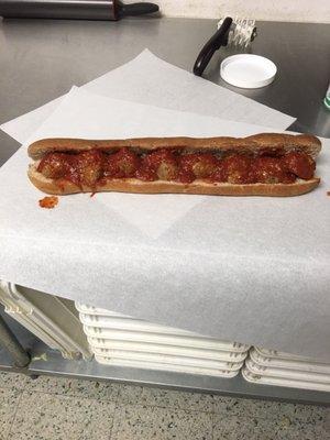 The menu only has one size meatball sandwich but if you ask them to make you a mega one they will!