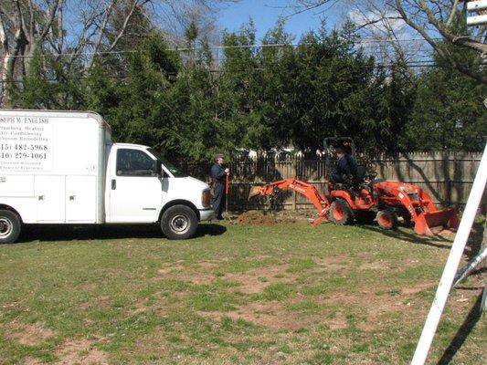 Underground pipework: water, sewer, gas, natural gas BBQ.