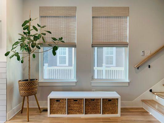 Natural Woven Shades | Elegances meets functionality with these beautiful shades in this customer's home.