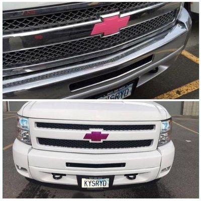 Before and After - Color Matched Bedliner with Custom Pink Logo