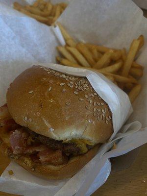 Plain Bacon Cheeseburger With Fries