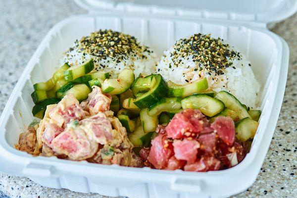 Poke plate
* California Dreaming Poke
* Hawaiian Time Poke
* Kimchee Cucumber 
* Rice