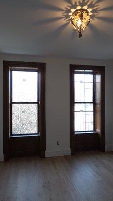 window frames wood work and oak floors