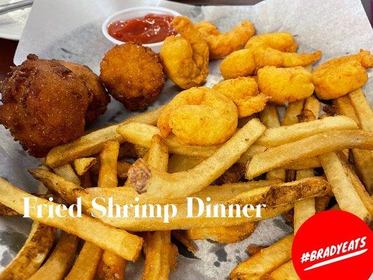 Hush puppies, fries & Shrimp; pro-tip ask for extra remoulade! #BradyEats