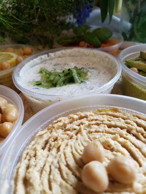 Sprouted Hummus and Tzaziki