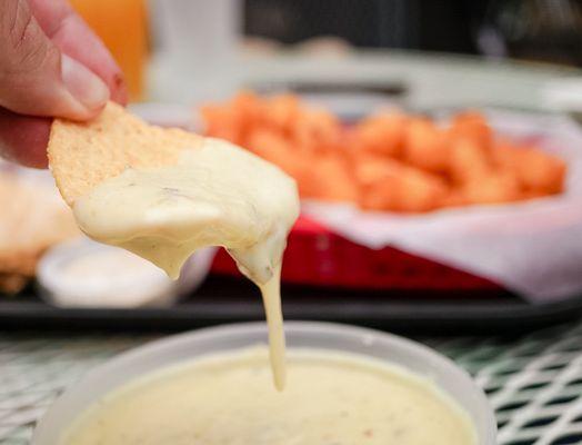 Chips & queso with green chiles. @coreyd123 on Instagram