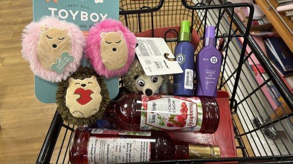 Hair products, dog toys and raspberry syrup for my iced tea.