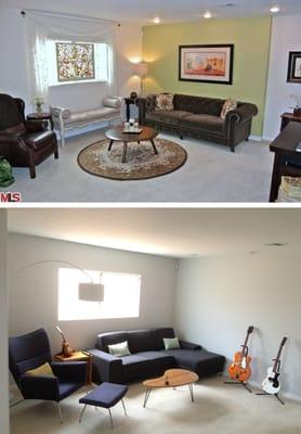 Living room before-and-after.