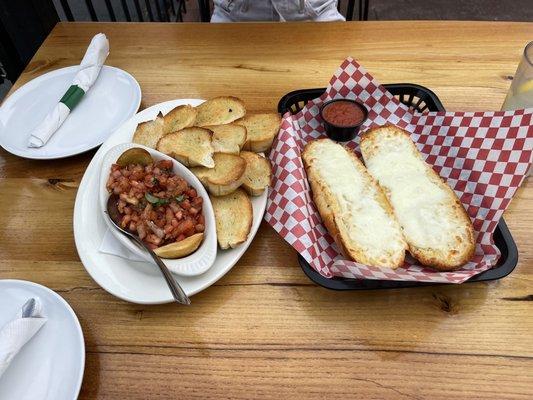 bruschetta and Cheesy Garlic Bread