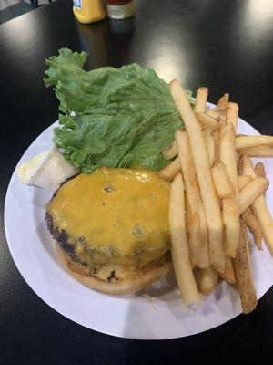 Plain cheeseburger and fries