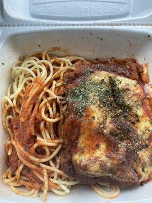 Spaghetti with Parmesan chicken