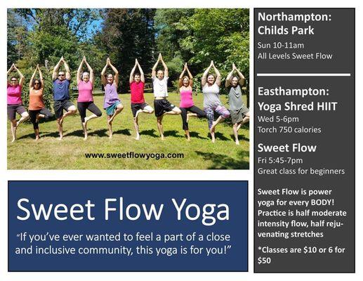 Summer Yoga 2019, Northampton and Easthampton Schedule