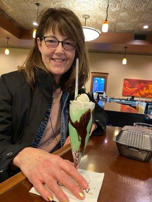 Gorgeous wife with small Grasshopper Ice-cream Drink