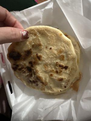 Good size pupusas revuelta (filled with veggies, cheese and pork)