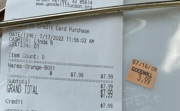 Receipt and item price