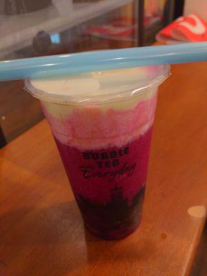 Dragon fruit with cheese crema + boba