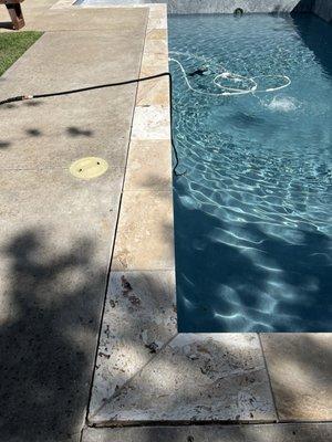 Shows new pool coping redone