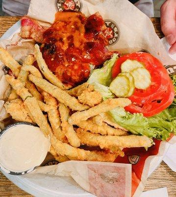 Cowboy Bacon Burger with Green Bean Fries