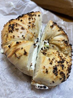 Jalapeños Bagel with cream cheese  and sesame bagel