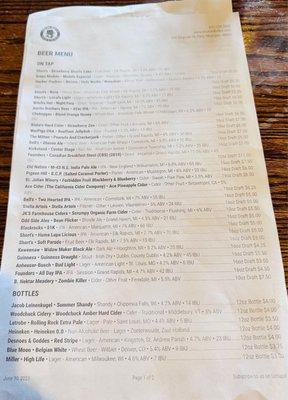 Beer menu