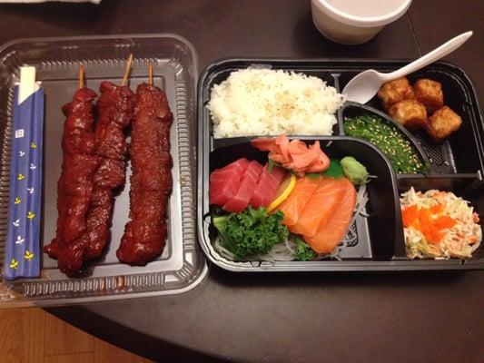 BBQ beef sticks and a sashimi Bento Box cover All areas of cravings.