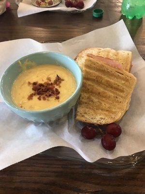 Ham panini and cheesy potato soup