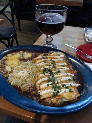 chicken enchiladas - and HUGE Shiner Bock - nom nom