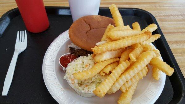 Jumbo Chili Cheeseburger.  Includes fries and cold slaw.