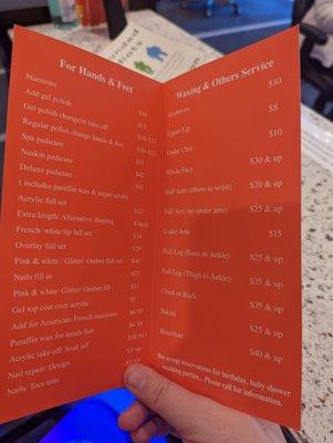 Services price lists (increasing $3 per service on May 1, 2022)