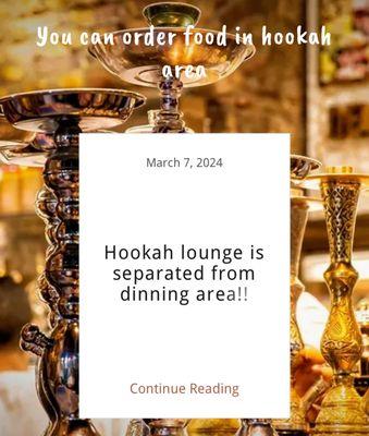 Hookah area separated from dining room