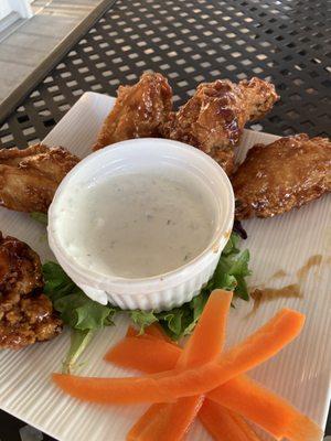 Teriyaki wings with homemade blue cheese