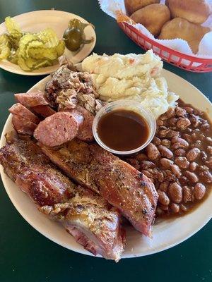 Smoked Brisket & Pork Rib plate.