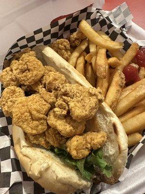 Shrimp poboy with fries