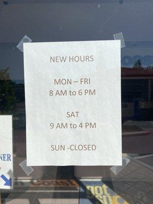 New hours - August 2021