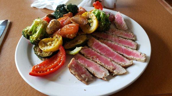 Julie's grilled ahi tuna and vegetable plate.  So full of flavor, very well seasoned.