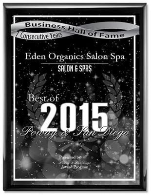 Eden Organics Salon " Best of Poway & San Diego Salon/Spa" 7 years in a row!