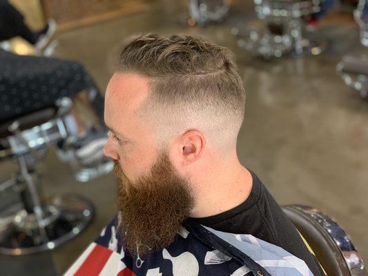 Bald fade- pompadour