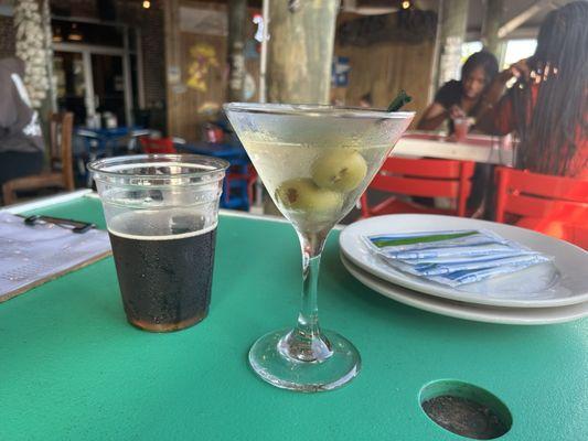 Dirty martini and beer