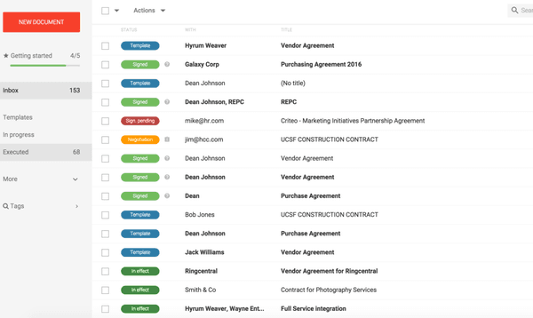 Concord Contract Management Software - Contracts listed by status