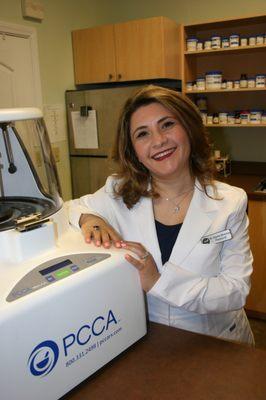 Dr. Gayane Besnelian, Compounding Specialist with New RAM Equipment that helps improve quality of compounds