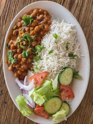 Chana masala over rice