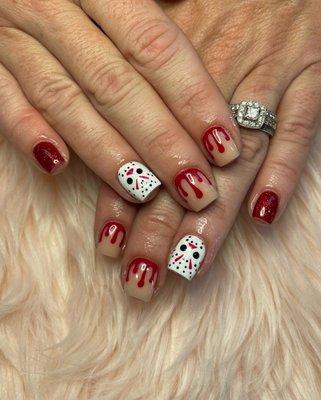 Jason Halloween nails hand painted