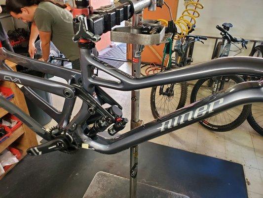 Our lineup is constantly being updated with new bikes. This is a new Jet 9 RDO being built in the shop.