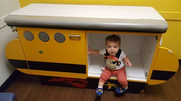 "We all live in a Yellow Submarine". Graham loves visiting Dr. Goebel, even when he's sick!