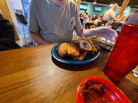 The fried fish basket with a double order of fries.