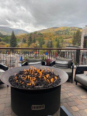 Fire pit and view by bar and lobby